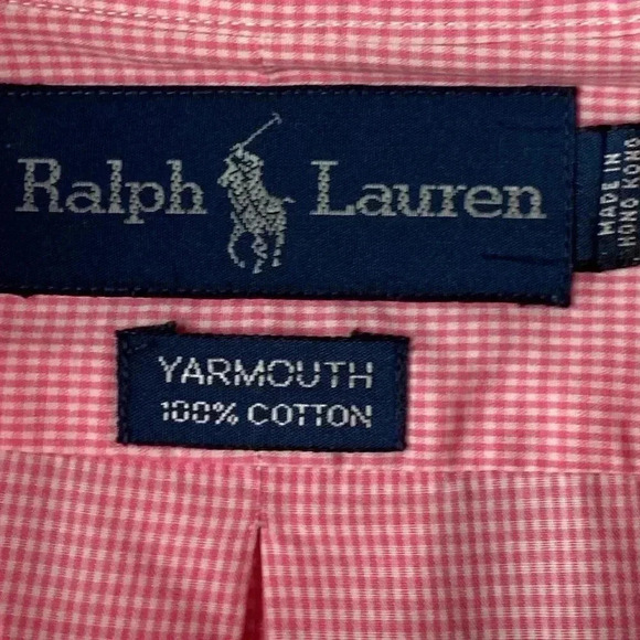 RALPH LAUREN  SIZE17.5 - 34/35 LONG SLEEVES PINK GINGHAM SHIRT YARMOUTH … - Picture 5 of 10